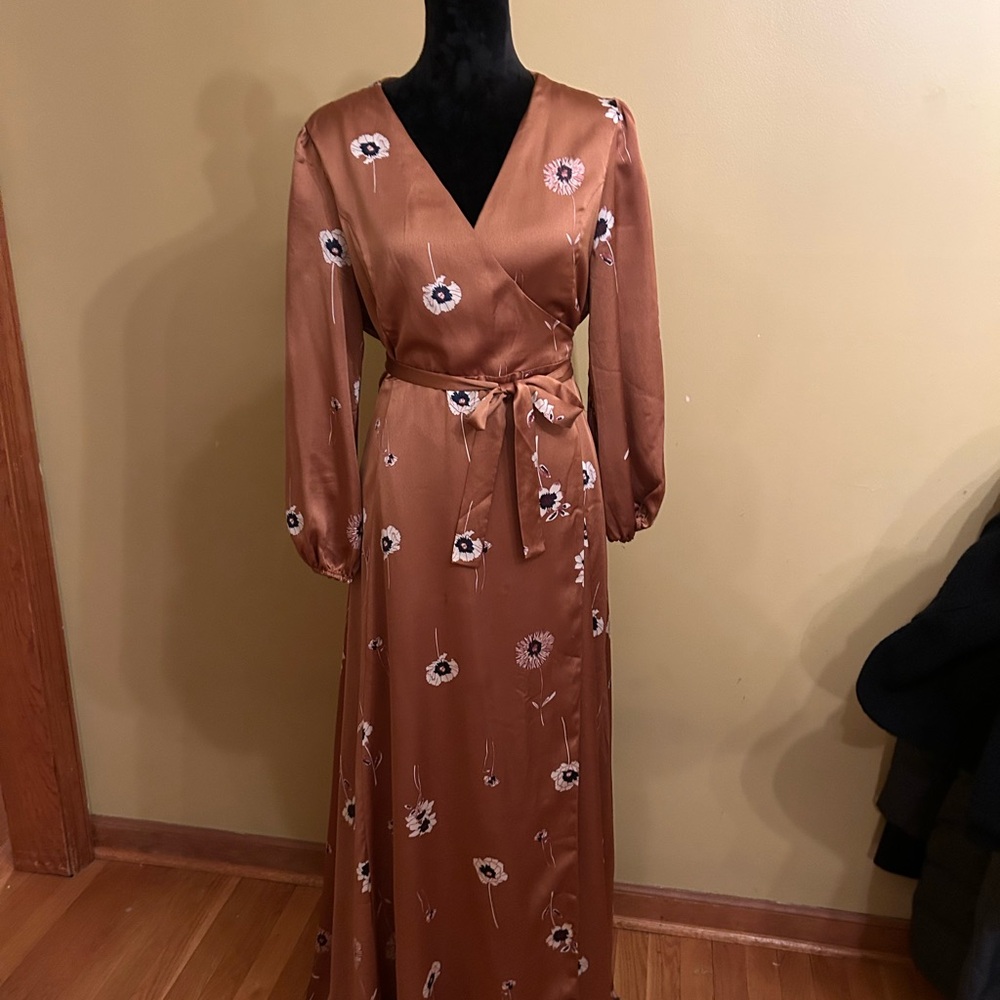 Astr Brown Floral Long Sleeve Dress
